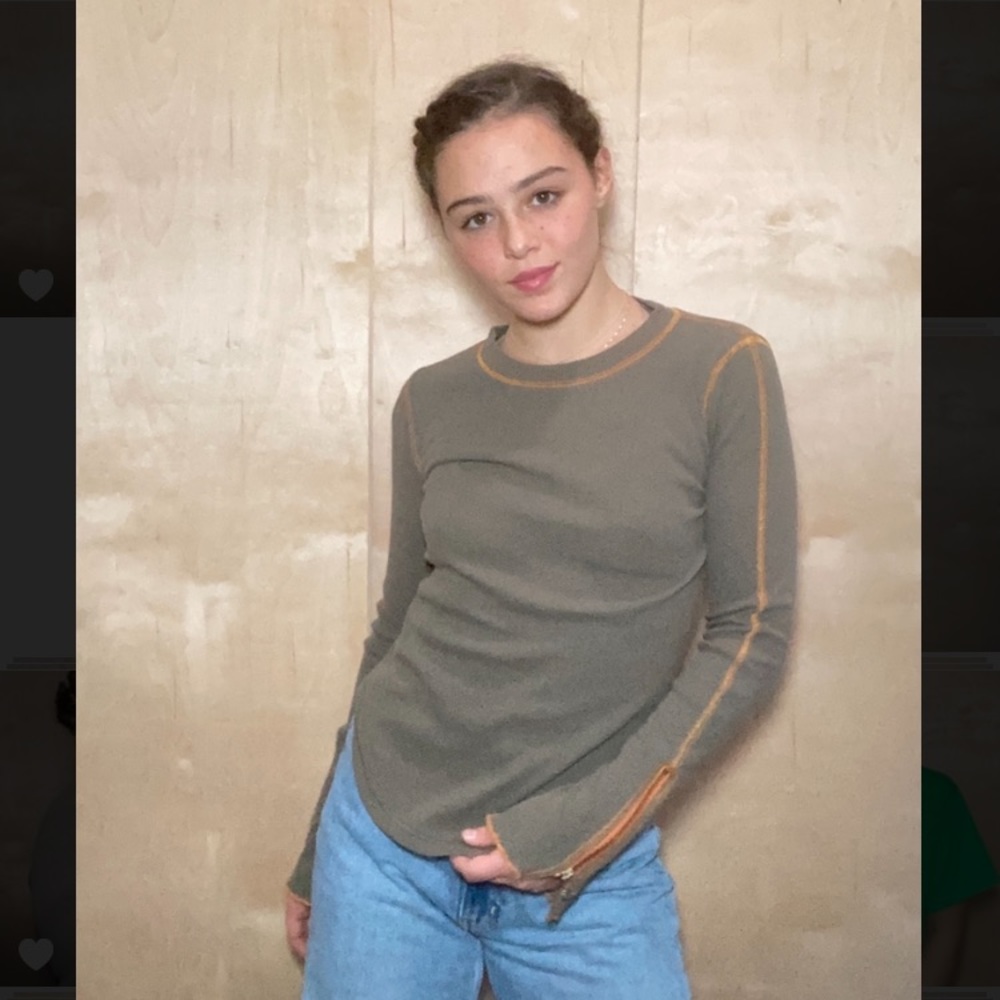 Free people dark green thermal long Sleeve shirt